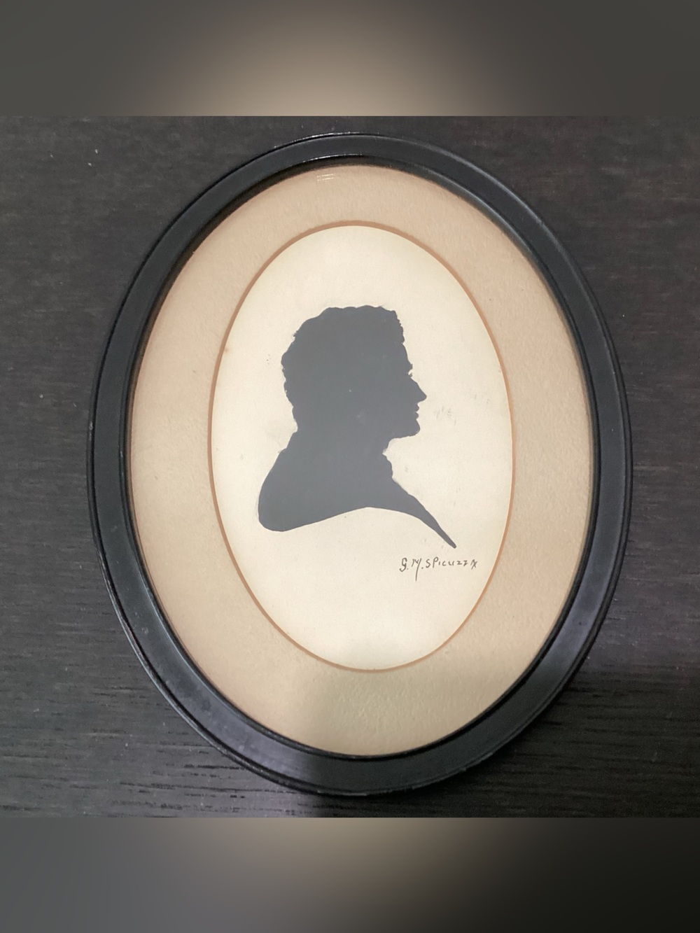 Antique/Vtg. Framed Antique Silhouette Profile of a man tradionally dressed for